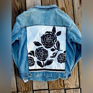 Distressed vintage woman’s Jean jacket with artwork